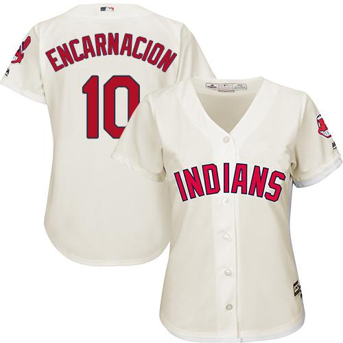 Indians #10 Edwin Encarnacion Cream Alternate Women's Stitched MLB Jersey